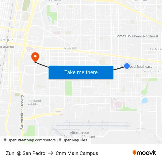 Zuni @ San Pedro to Cnm Main Campus map