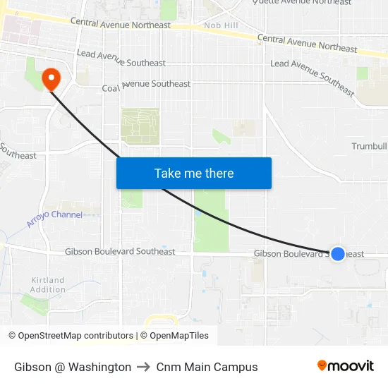 Gibson @ Washington to Cnm Main Campus map