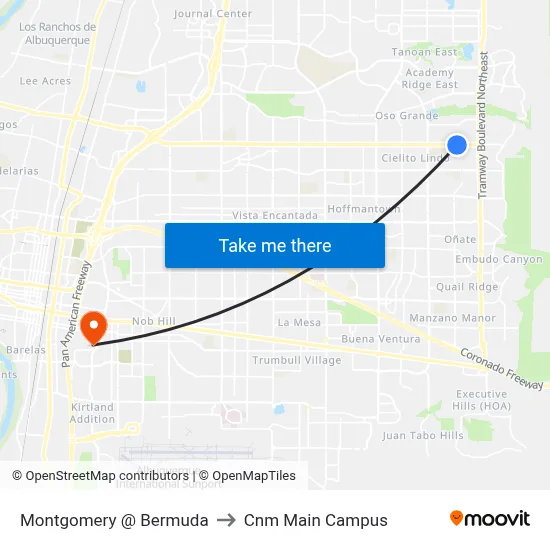 Montgomery @ Bermuda to Cnm Main Campus map