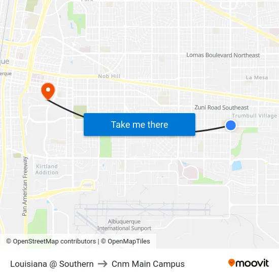 Louisiana @ Southern to Cnm Main Campus map