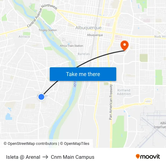 Isleta @ Arenal to Cnm Main Campus map