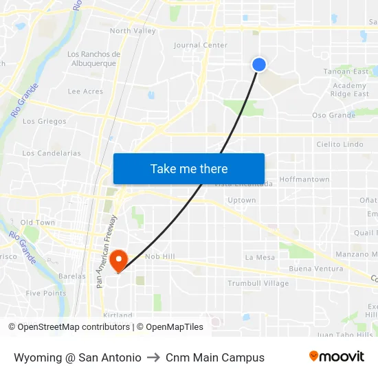 Wyoming @ San Antonio to Cnm Main Campus map