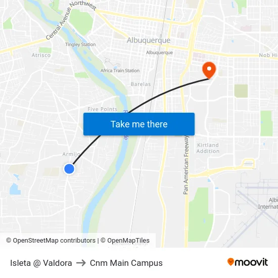 Isleta @ Valdora to Cnm Main Campus map