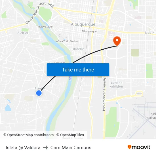 Isleta @ Valdora to Cnm Main Campus map