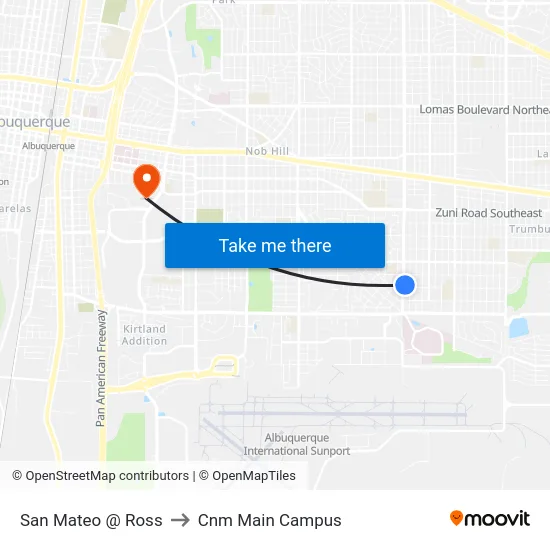 San Mateo @ Ross to Cnm Main Campus map