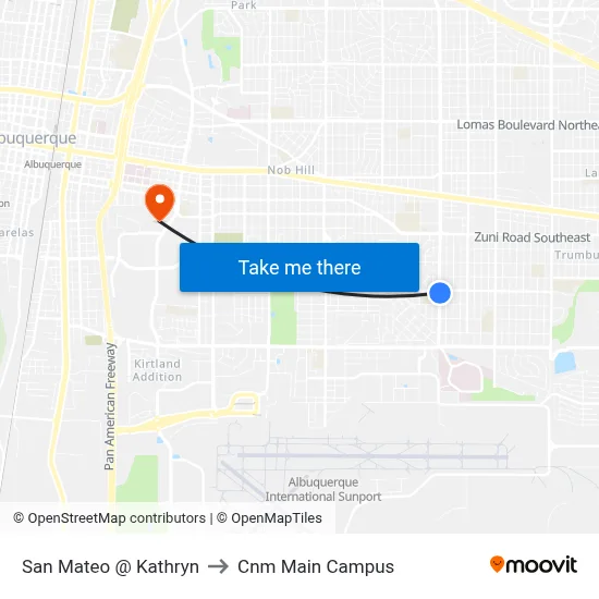San Mateo @ Kathryn to Cnm Main Campus map
