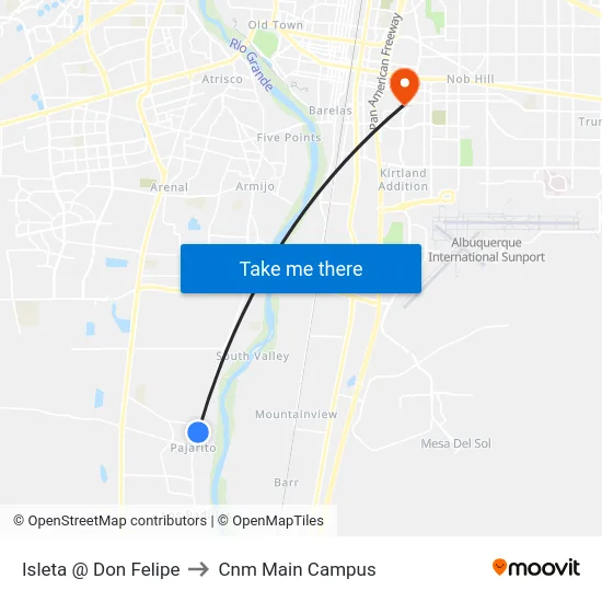 Isleta @ Don Felipe to Cnm Main Campus map