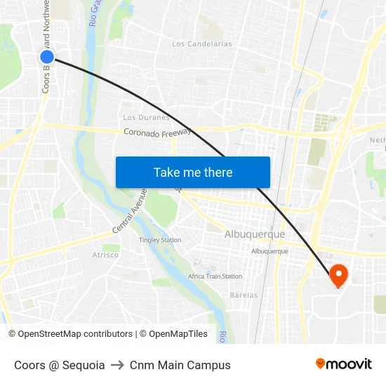 Coors @ Sequoia to Cnm Main Campus map