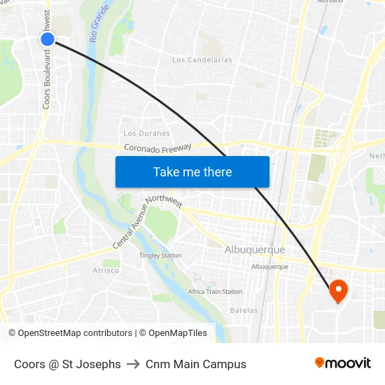 Coors @ St Josephs to Cnm Main Campus map