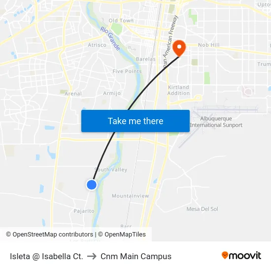 Isleta @ Isabella Ct. to Cnm Main Campus map