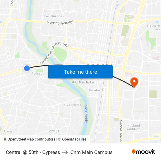 Central @ 50th - Cypress to Cnm Main Campus map