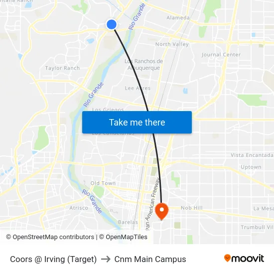 Coors @ Irving (Target) to Cnm Main Campus map