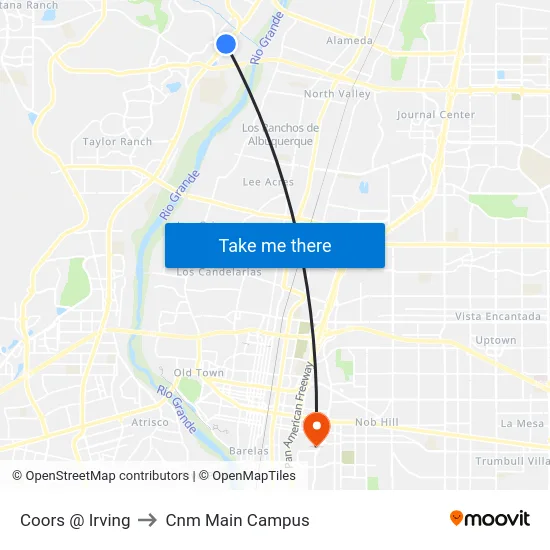 Coors @ Irving to Cnm Main Campus map