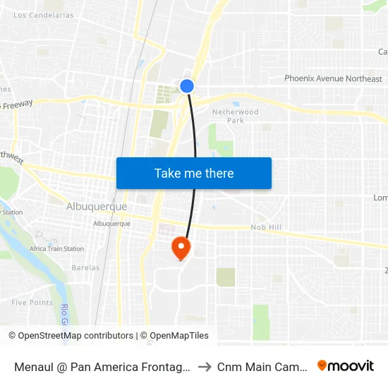 Menaul @ Pan America Frontage Rd to Cnm Main Campus map