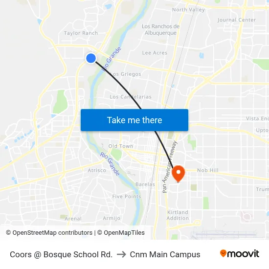 Coors @ Bosque School Rd. to Cnm Main Campus map