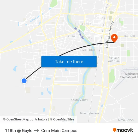 118th @ Gayle to Cnm Main Campus map