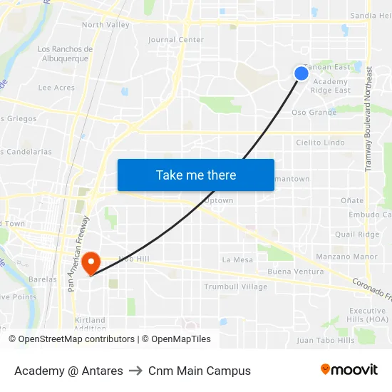 Academy @ Antares to Cnm Main Campus map