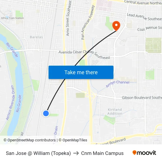 San Jose @ William (Topeka) to Cnm Main Campus map