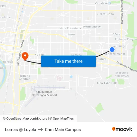 Lomas @ Loyola to Cnm Main Campus map