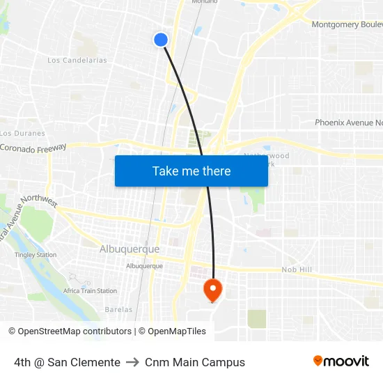 4th @ San Clemente to Cnm Main Campus map