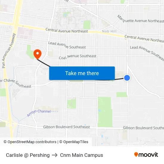 Carlisle @ Pershing to Cnm Main Campus map