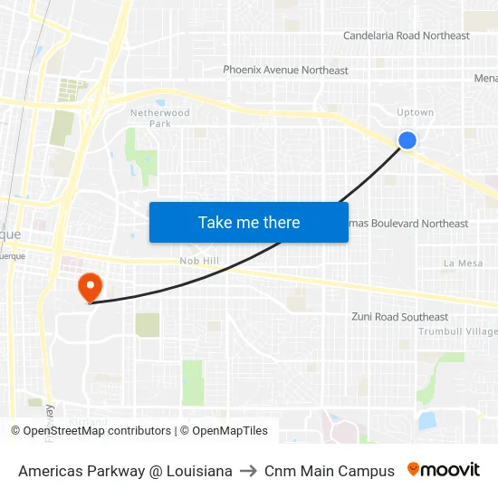 Americas Parkway @ Louisiana to Cnm Main Campus map
