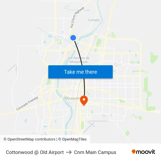 Cottonwood @ Old Airport to Cnm Main Campus map