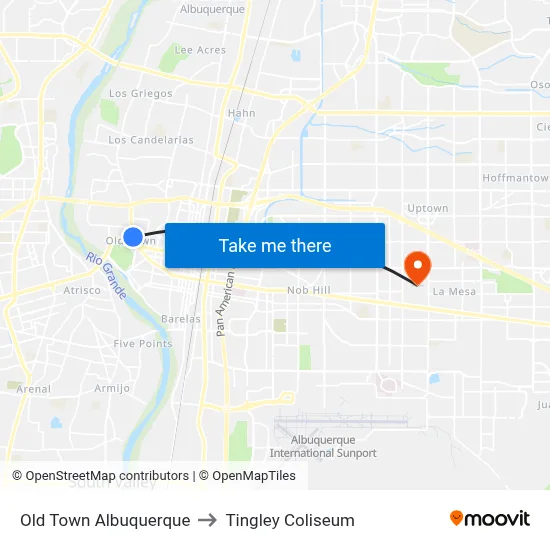 Old Town Albuquerque to Tingley Coliseum map