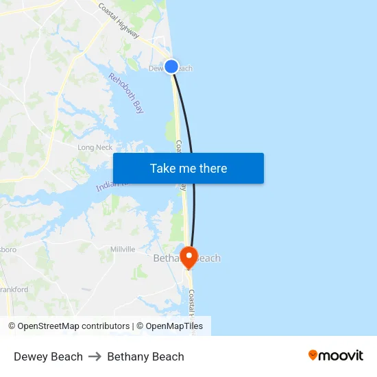 Dewey Beach to Bethany Beach map