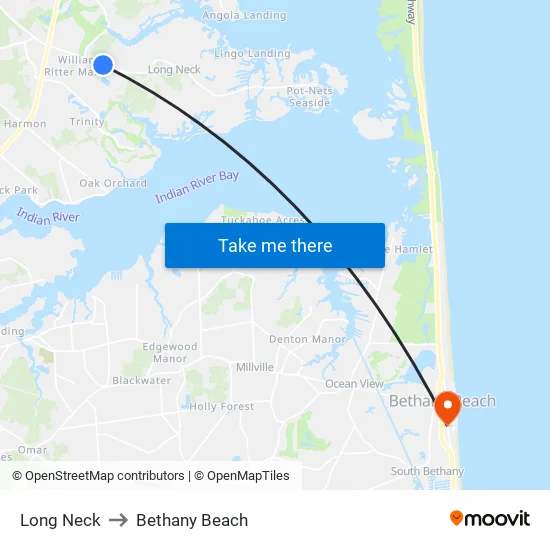 Long Neck to Bethany Beach map