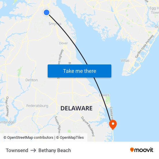 Townsend to Bethany Beach map