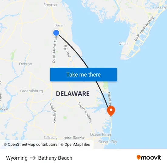 Wyoming to Bethany Beach map
