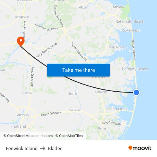 Fenwick Island to Blades map