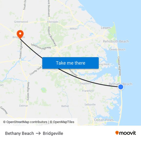 Bethany Beach to Bridgeville map