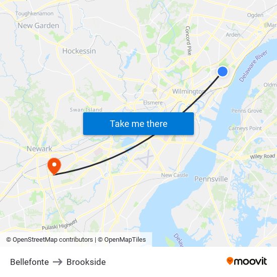 Bellefonte to Brookside map