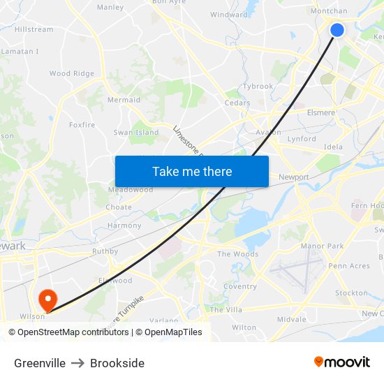 Greenville to Brookside map