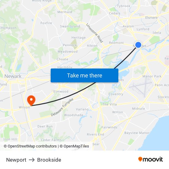 Newport to Brookside map