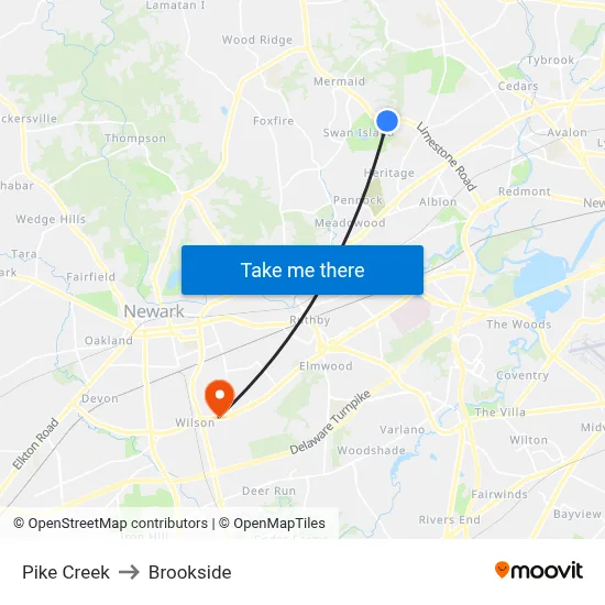 Pike Creek to Brookside map