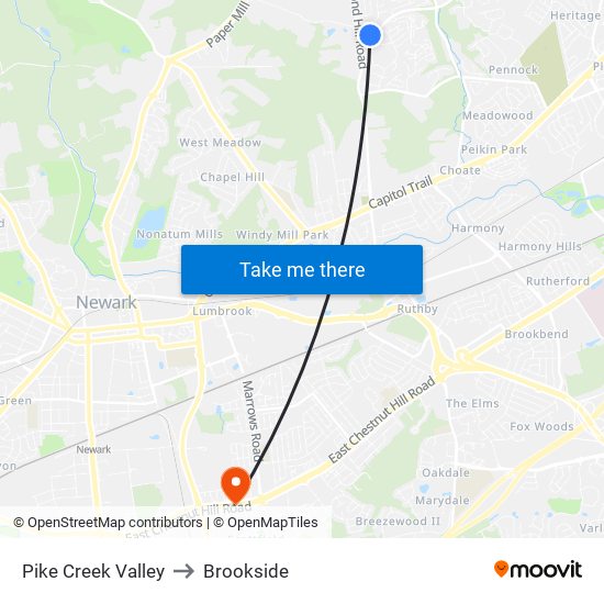 Pike Creek Valley to Brookside map