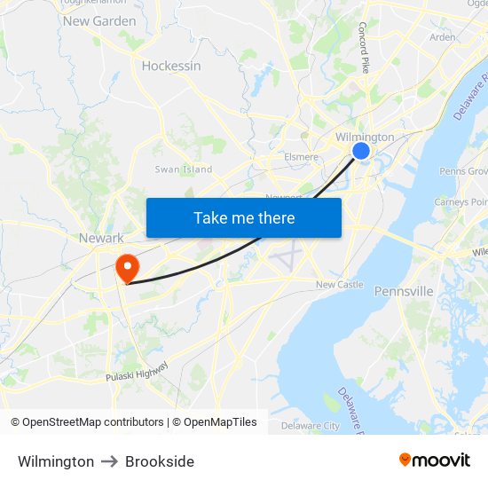 Wilmington to Brookside map