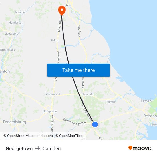 Georgetown to Camden map