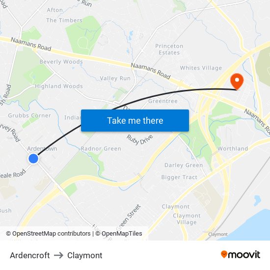 Ardencroft to Claymont map