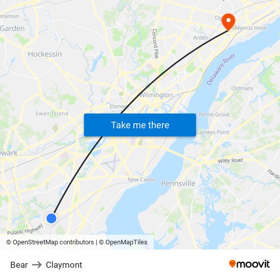 Bear to Claymont map