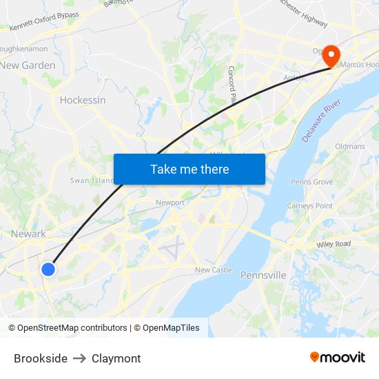 Brookside to Claymont map