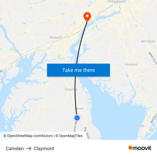 Camden to Claymont map