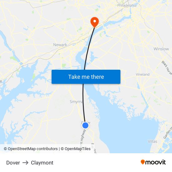 Dover to Claymont map