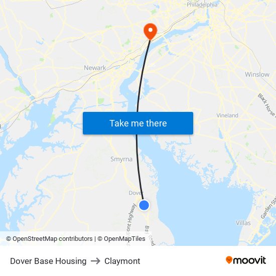 Dover Base Housing to Claymont map