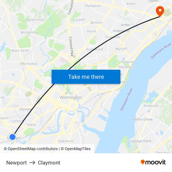 Newport to Claymont map