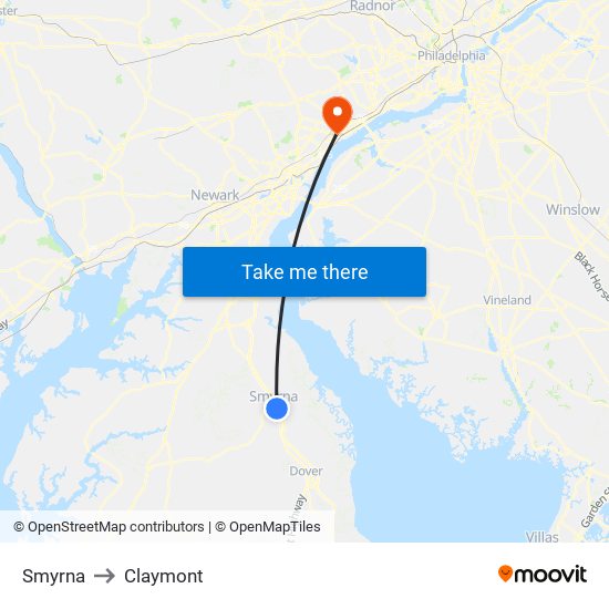 Smyrna to Claymont map