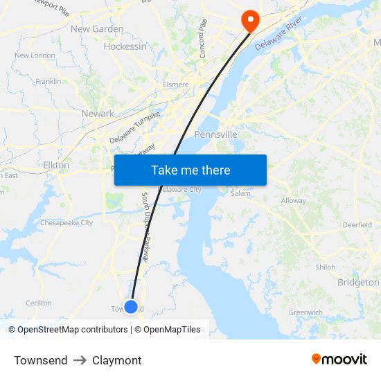 Townsend to Claymont map